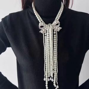 Light Luxury High-end Butterfly Bow Pearl Tassel Necklace