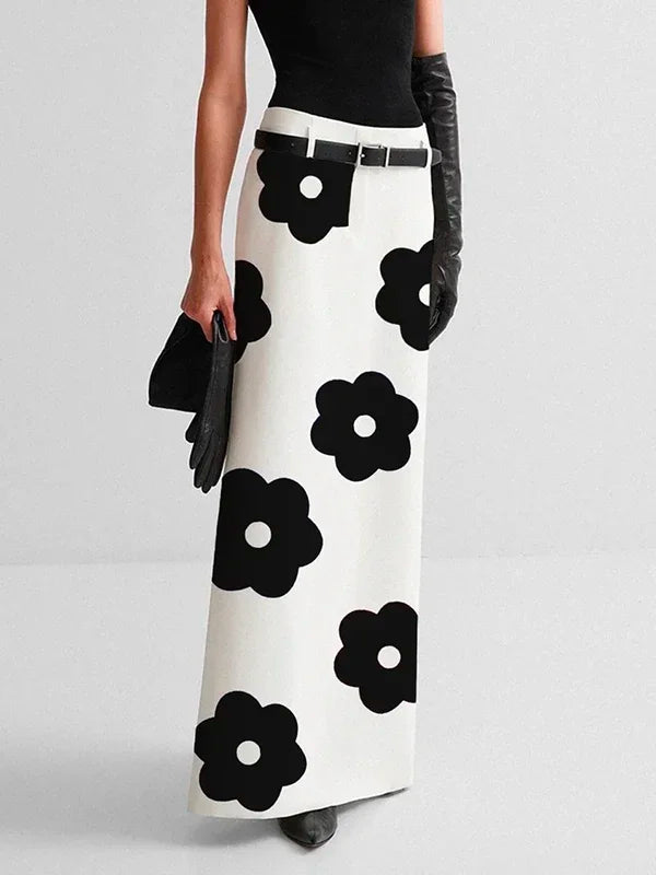 Spring Autumn Floral Printed Split-back Long Skirts Long Sleeves Jackets