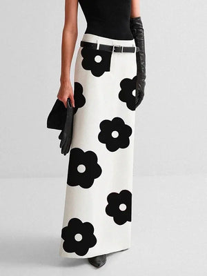 Spring Autumn Floral Printed Split-back Long Skirts Long Sleeves Jackets