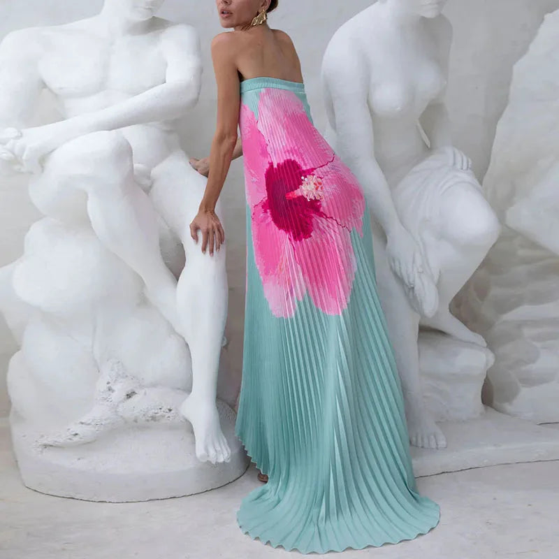 Elegant Floral Print Strapless Party Dress