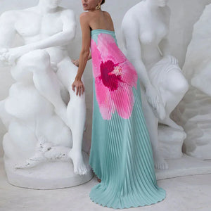 Elegant Floral Print Strapless Party Dress