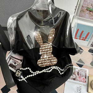 Heavy Embroidery Hot Drilling Cute Cartoon T-shirt