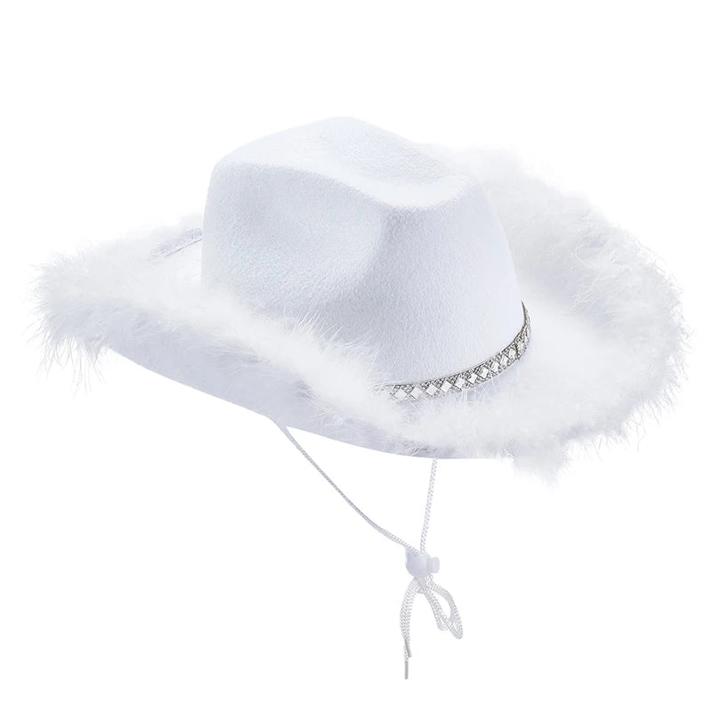Western Style Cowboy Hat with Feather Accents