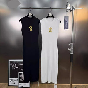 Solid Spliced Hollow Out Long Knitting Dress