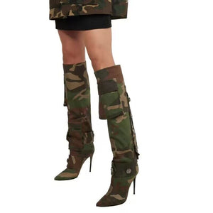 Pointed Camo Long Boots