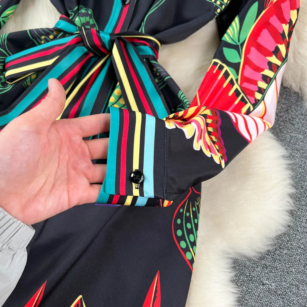 Fashion Floral Print Vintage Maxi Dress