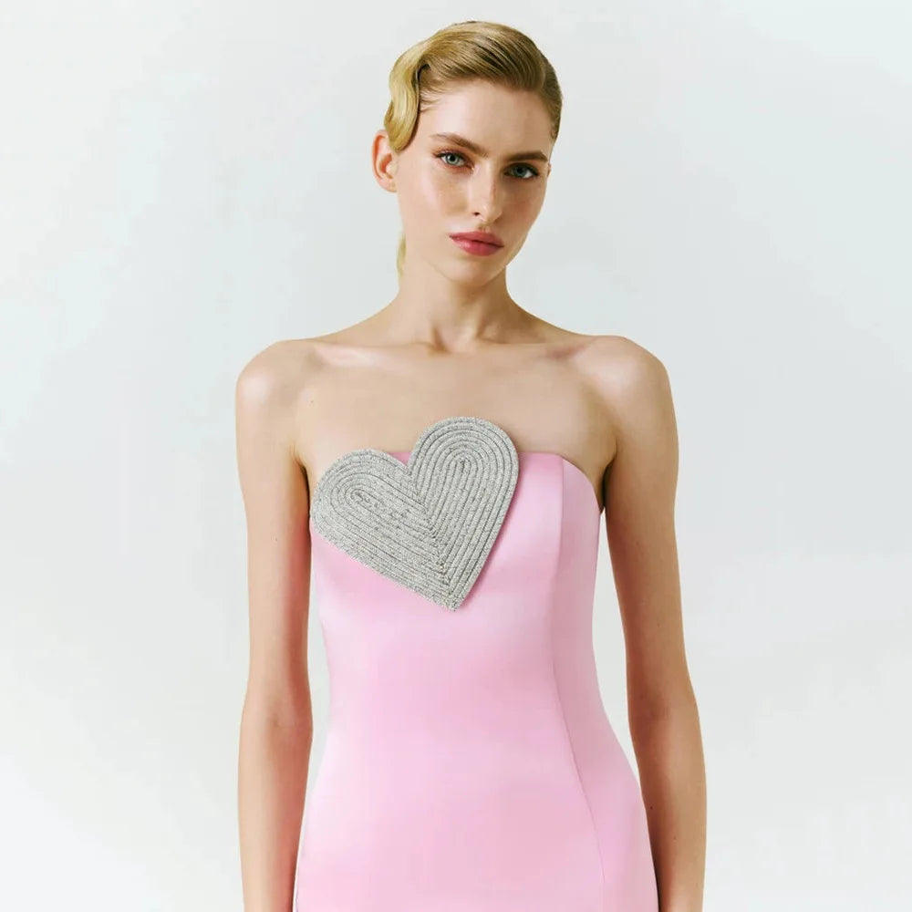High Quality Pink Bodycon Rhinestones Dress