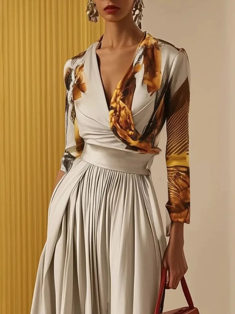Elegant One-piece Suit Printed Deep Jumpsuit