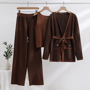 Panelled Knitwear+Wide Leg Pant+Camis
