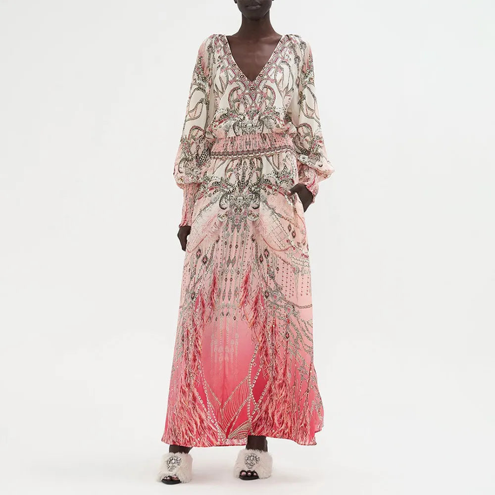 Mulberry Silk Pink Gemstone Print Dress
