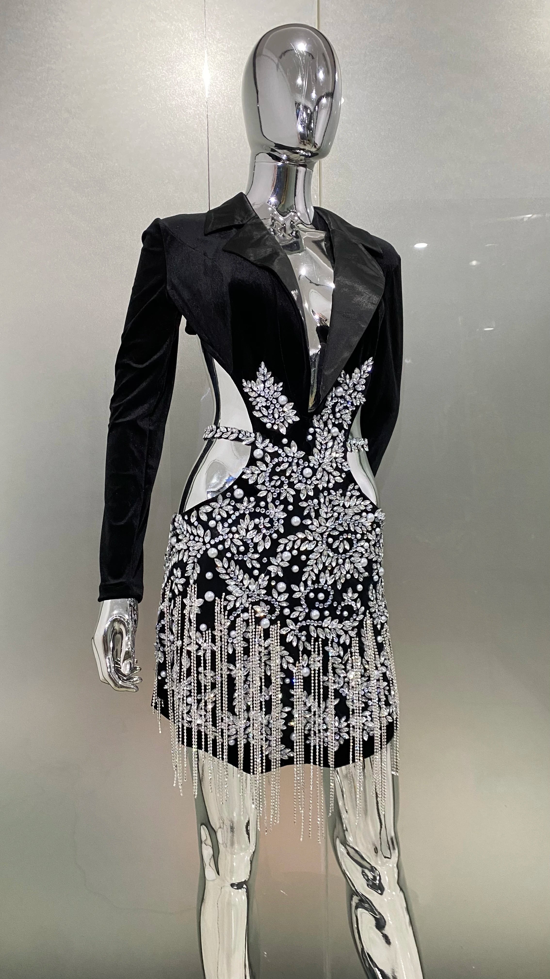 Luxury Diamonds Tassel Hollow Out Notched Dress