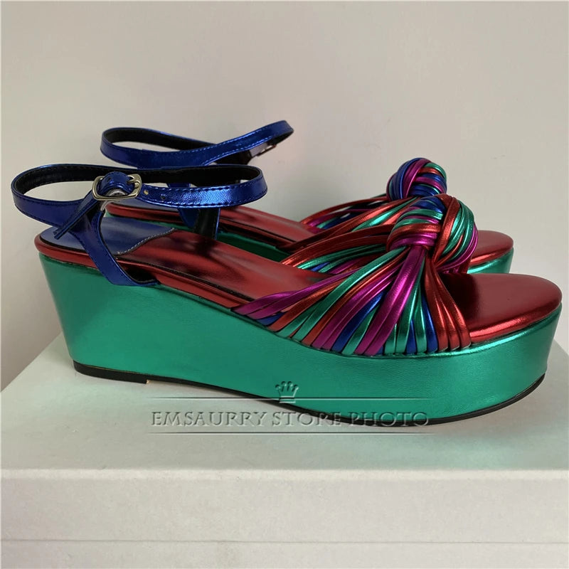 Colorful Narrow Band Bowknot Platform Sandals