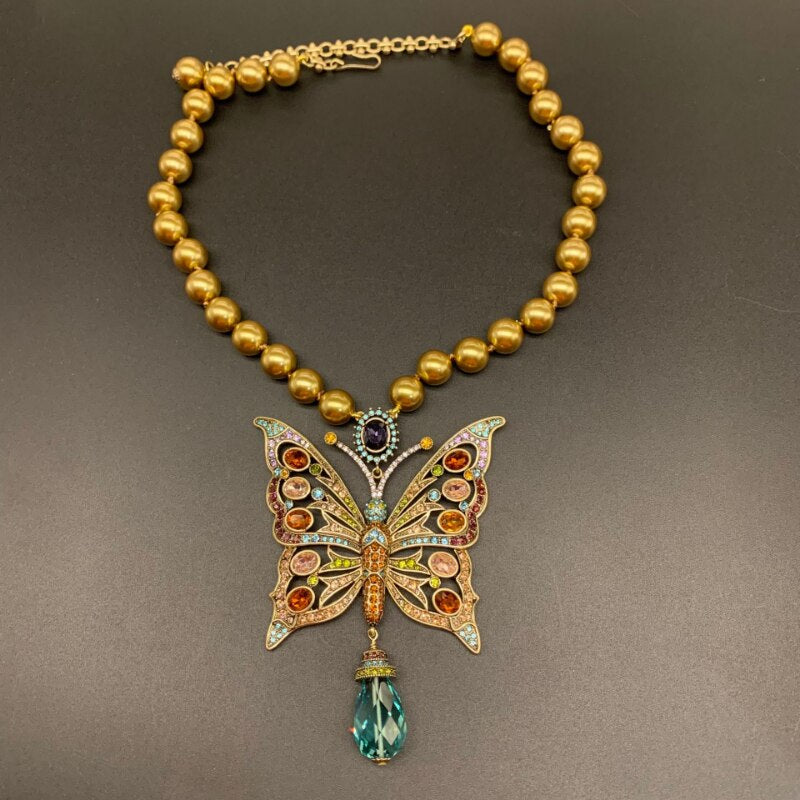 Timeless Wonder Fancy Beaded Zircon Butterfly Statement Necklace