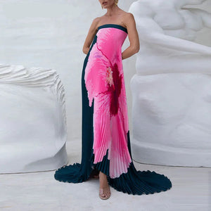 Elegant Floral Print Strapless Party Dress