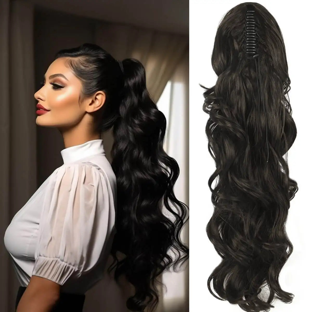 Synthetic 28inch Long Claw On Clip Ponytail Hair