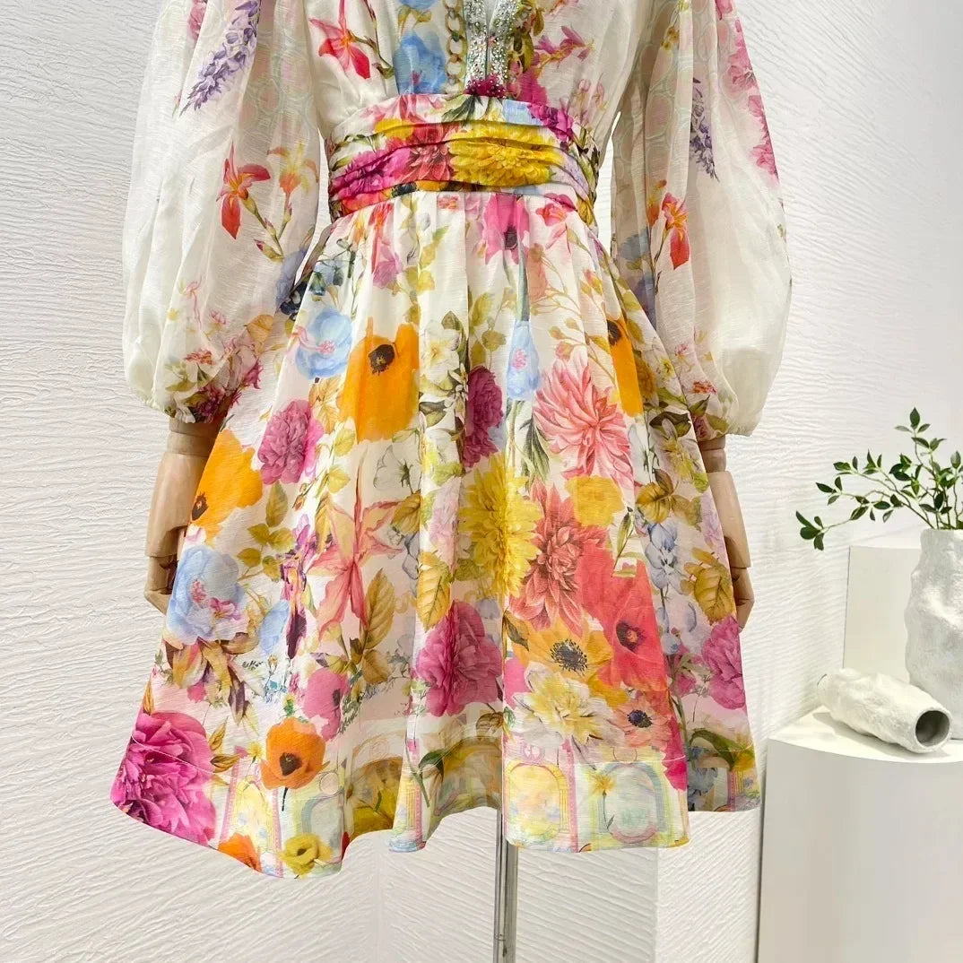 Trendy Multicolor Floral Diamonds Stretchable Dress