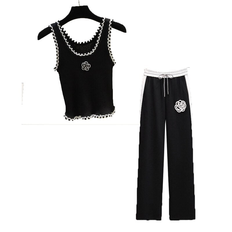 Two Piece Set Wide Leg Pants Print T Shirt Suits
