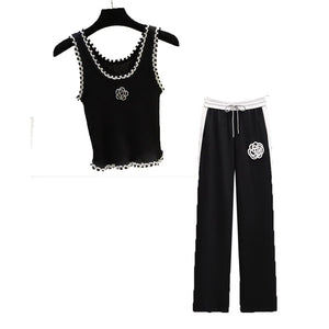 Two Piece Set Wide Leg Pants Print T Shirt Suits