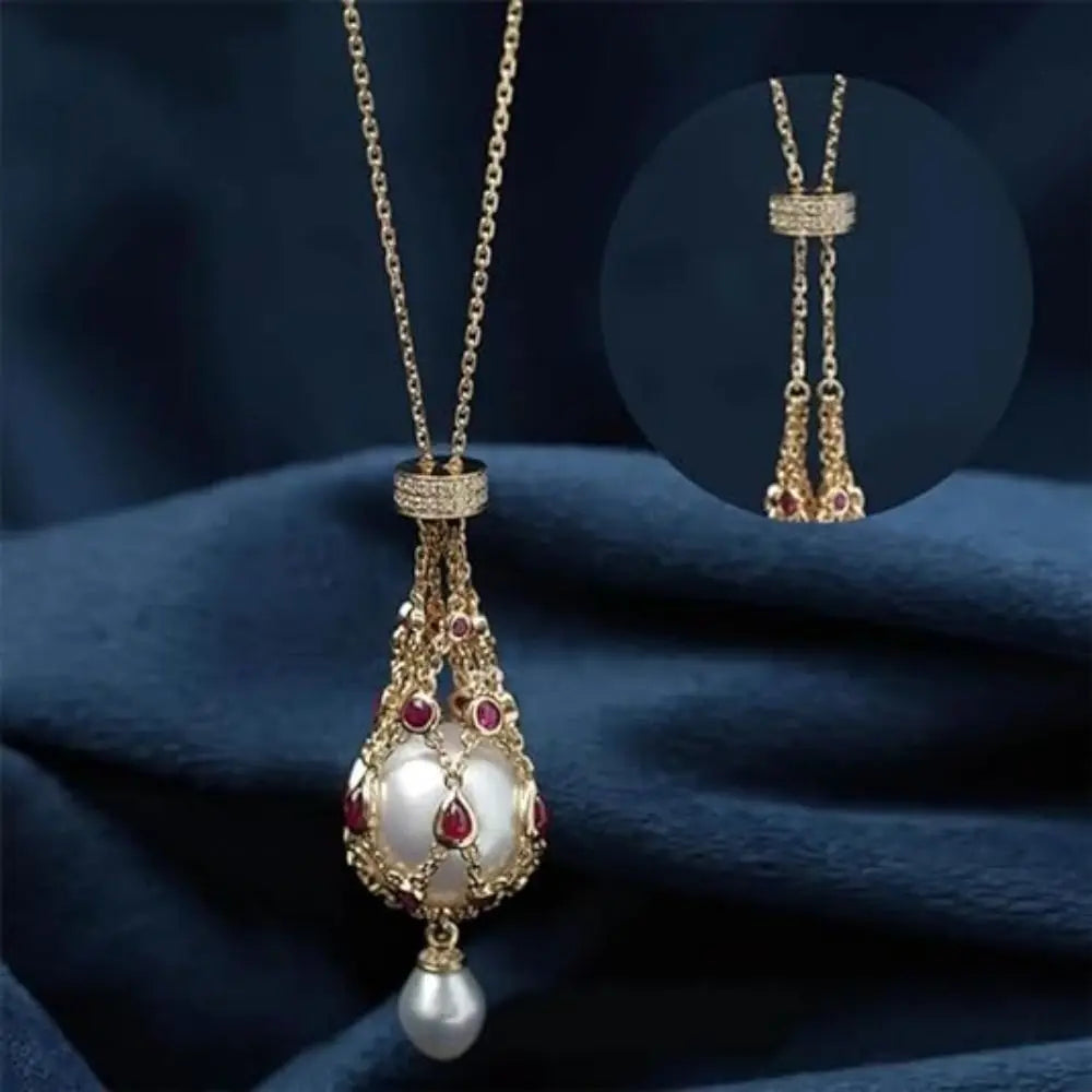 Metal Pearl Gemstone Lavalier Pendant Interchangeable Crystal Holder Cage Necklace Adjustable Chain