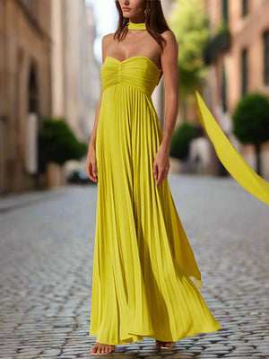 Elegant Strapless Ribbon Long Dress