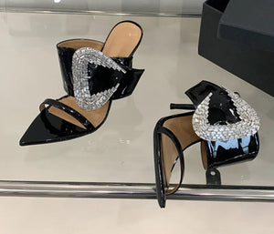 Elegant Pointed Toe Patent Leather Mules