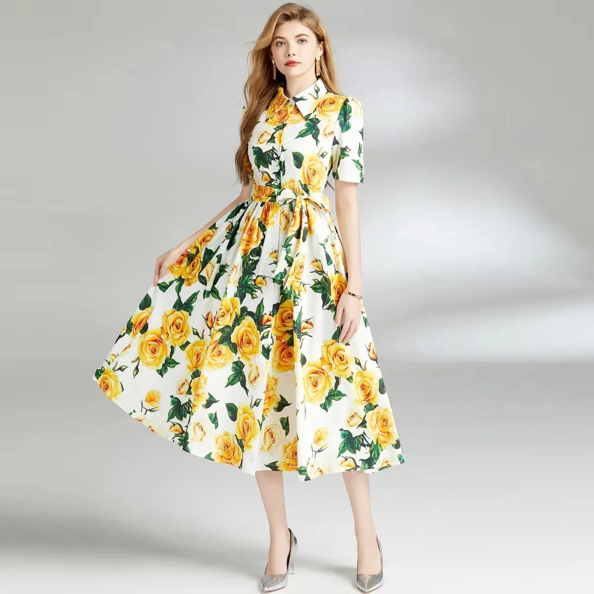 Runway Holiday Purple Floral Print Shirt Dress
