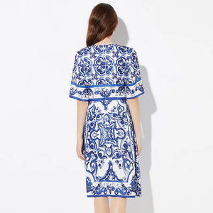 High Quality Elegant Retro Majolica Porcelain Print Runway Dress