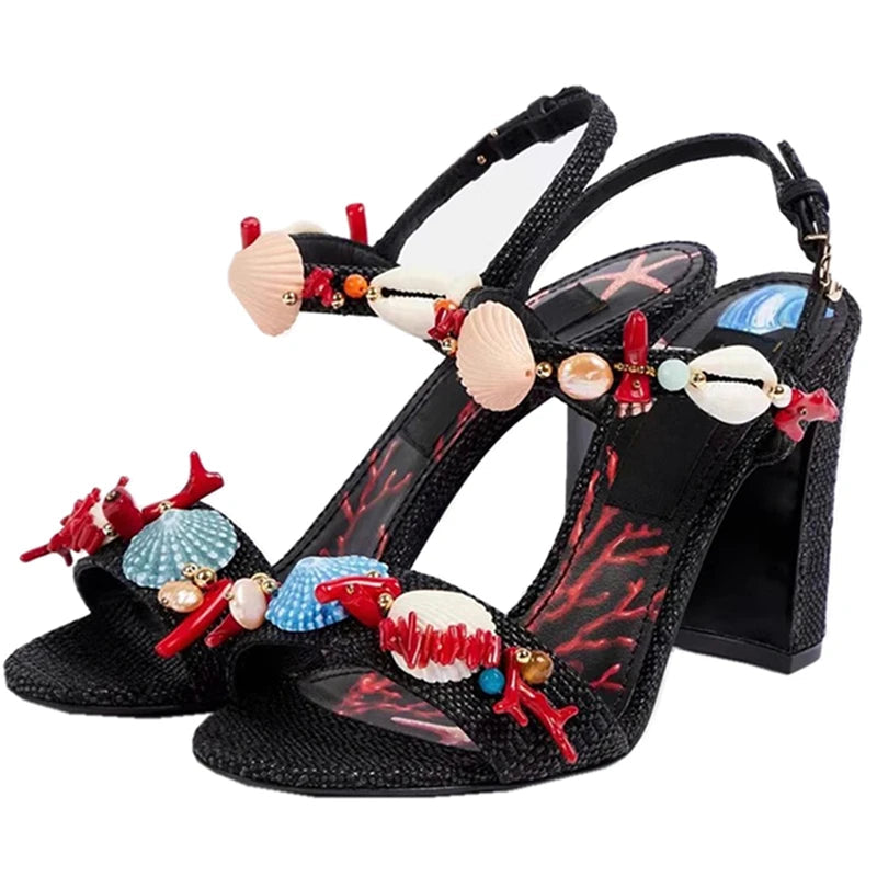 Exotic Style Shell Decor Ankle Strap Sandals