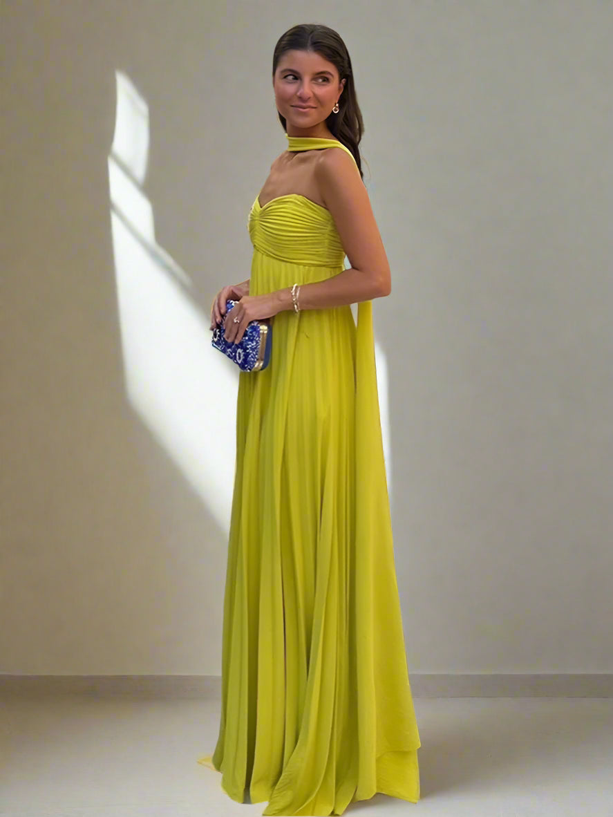 Elegant Strapless Ribbon Long Dress
