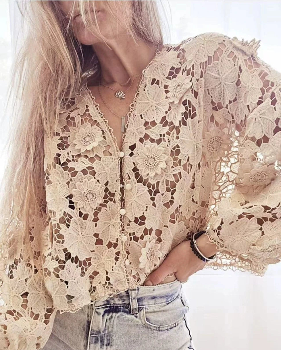Summer Hollow Out Lace Loose Blouse