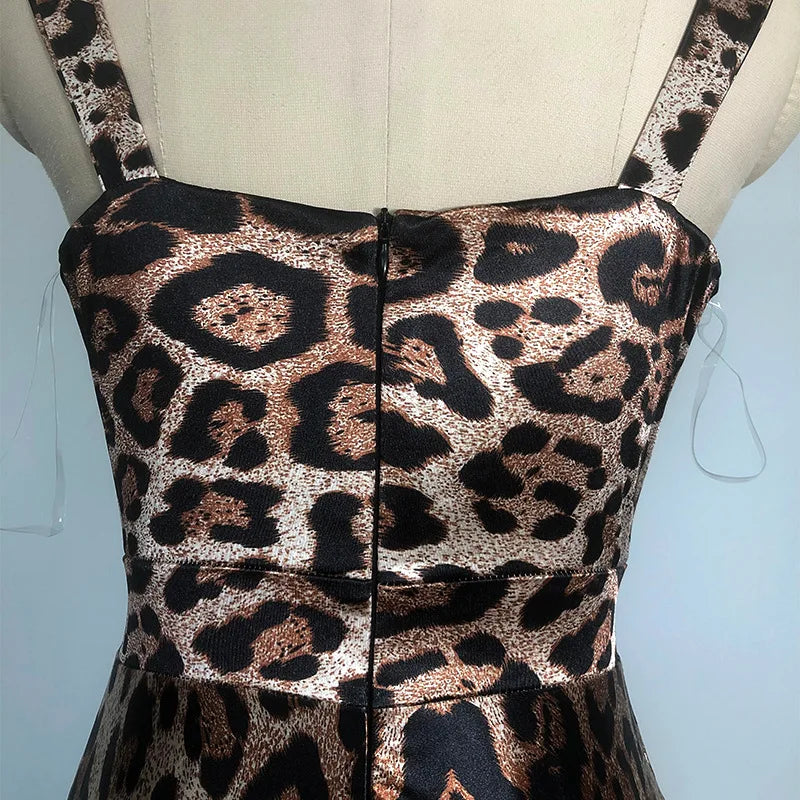 Retro Leopard Print Long Dresses