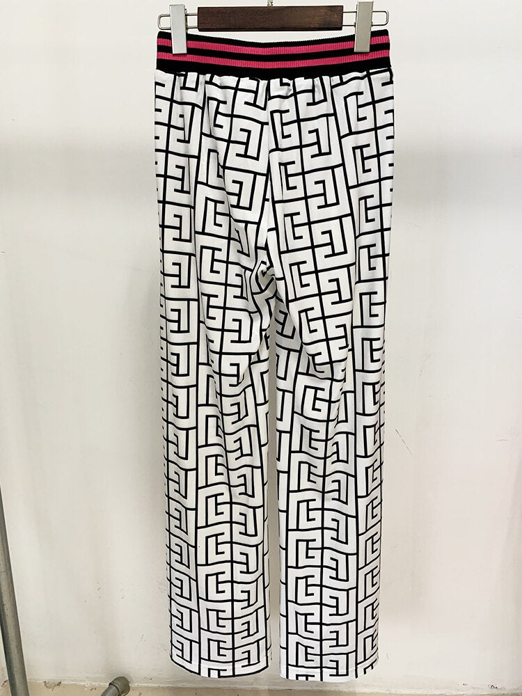 Designer Trousers Monogram Printed Velvet Straight Pants