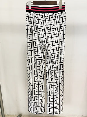 Designer Trousers Monogram Printed Velvet Straight Pants