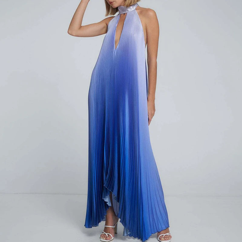 Pleat Draped Irregular Long Dress