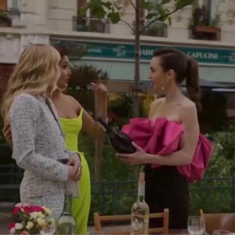 Emily In Paris Multi-Layer Ruffle Big Bow Dress