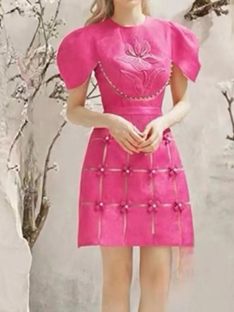 Designer Rose Red Embroidery Flower Dress