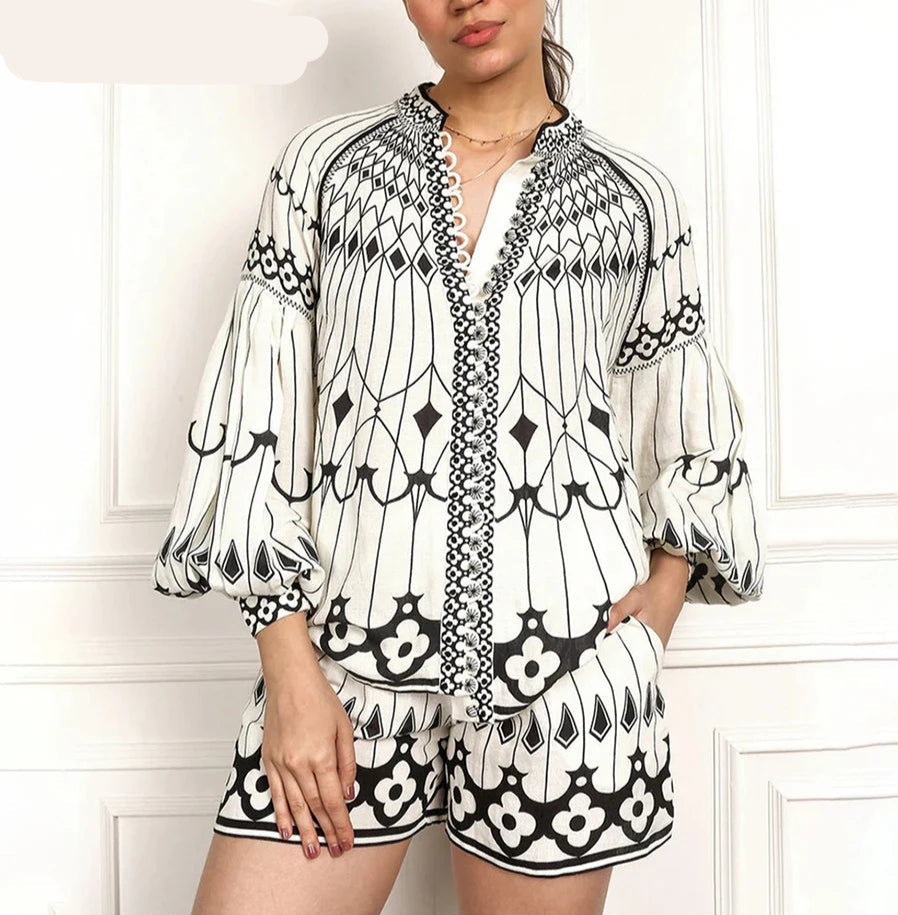Colorblock Printing Two Piece Set