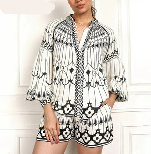 Colorblock Printing Two Piece Set