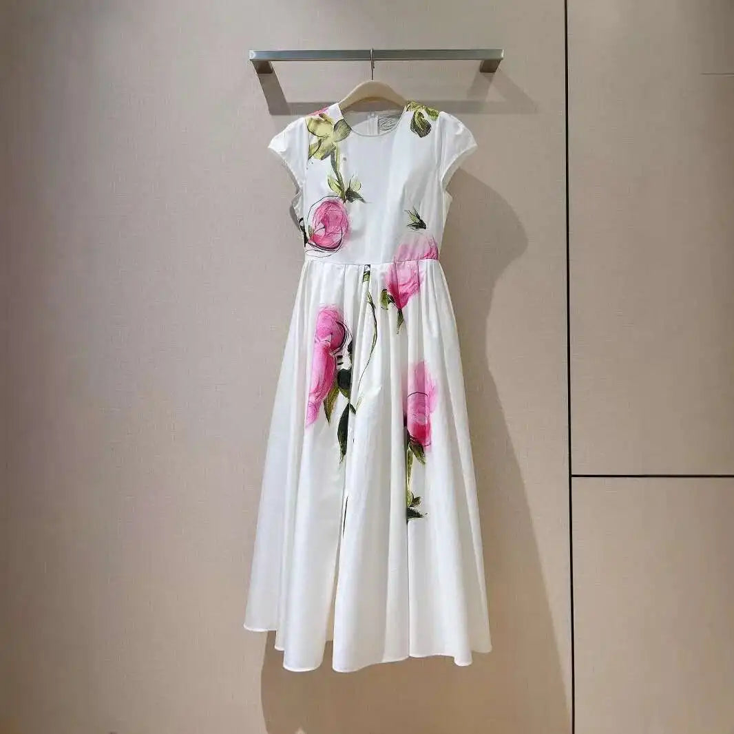 Elegant Floral Long White Dresses