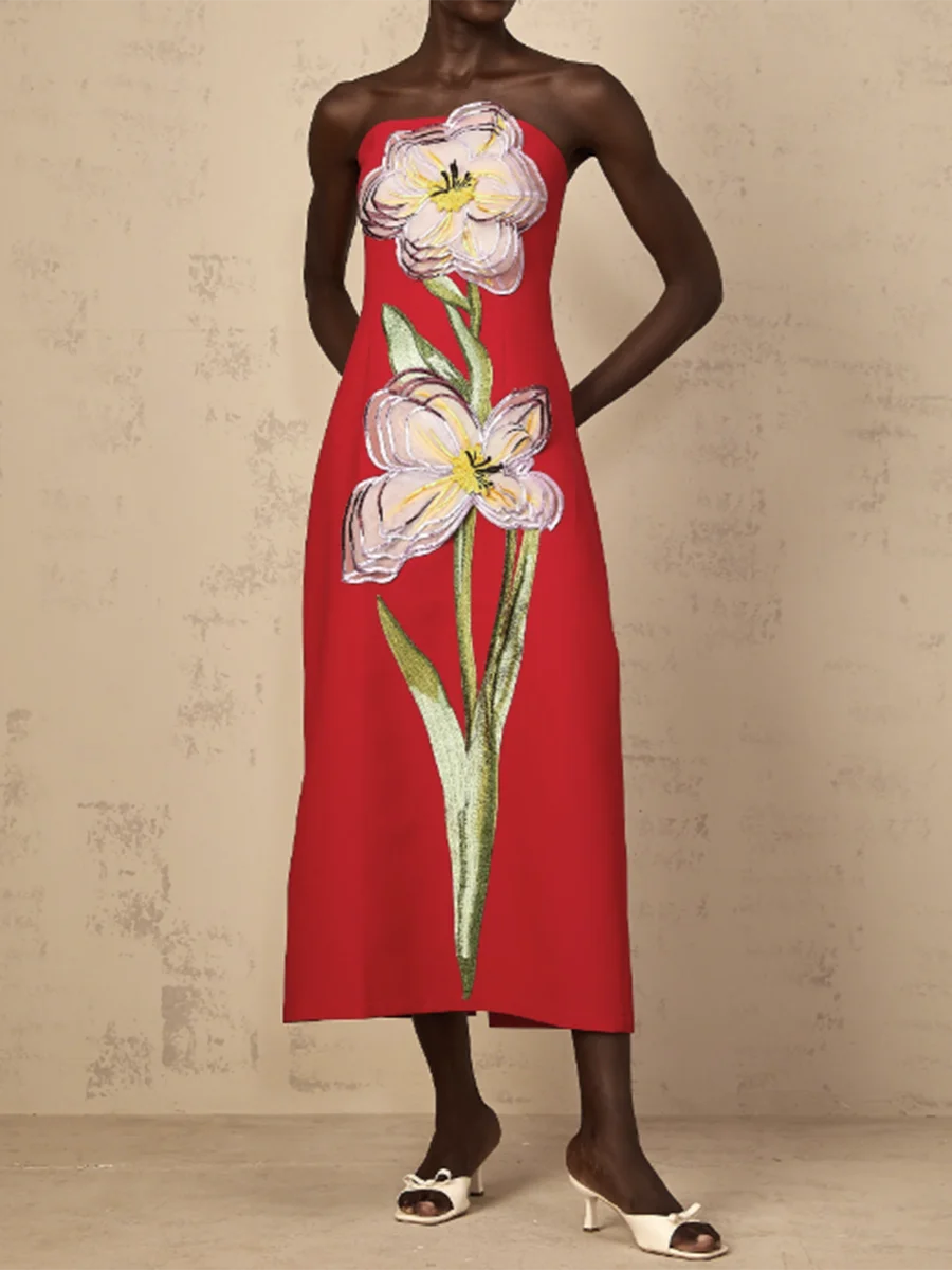 Hit Color Slimming Spliced 3D Flower Elegant Dresses