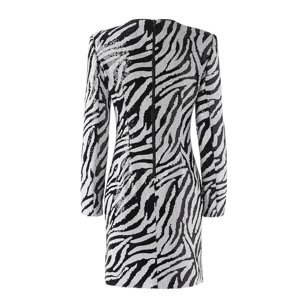 Patchwork Sequins Zebra Stripes Dress