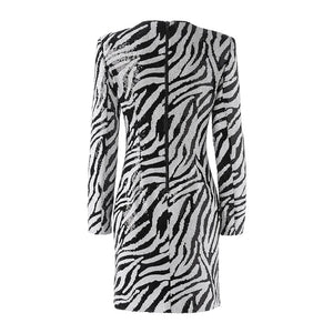 Patchwork Sequins Zebra Stripes Dress