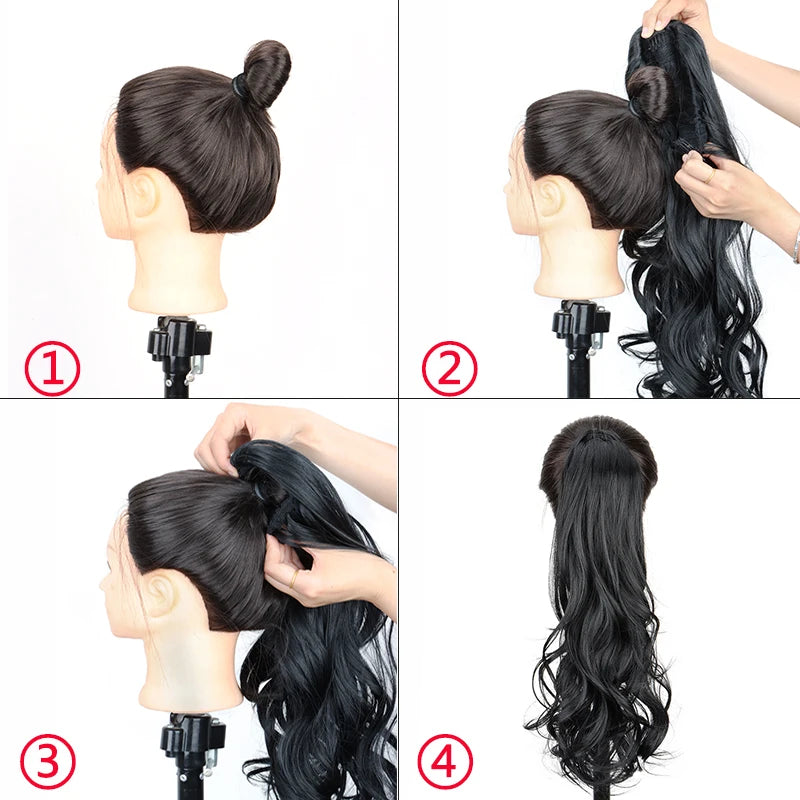 Synthetic 22Inch Long Wavy Curly Layered Ponytail Drawstring Clip