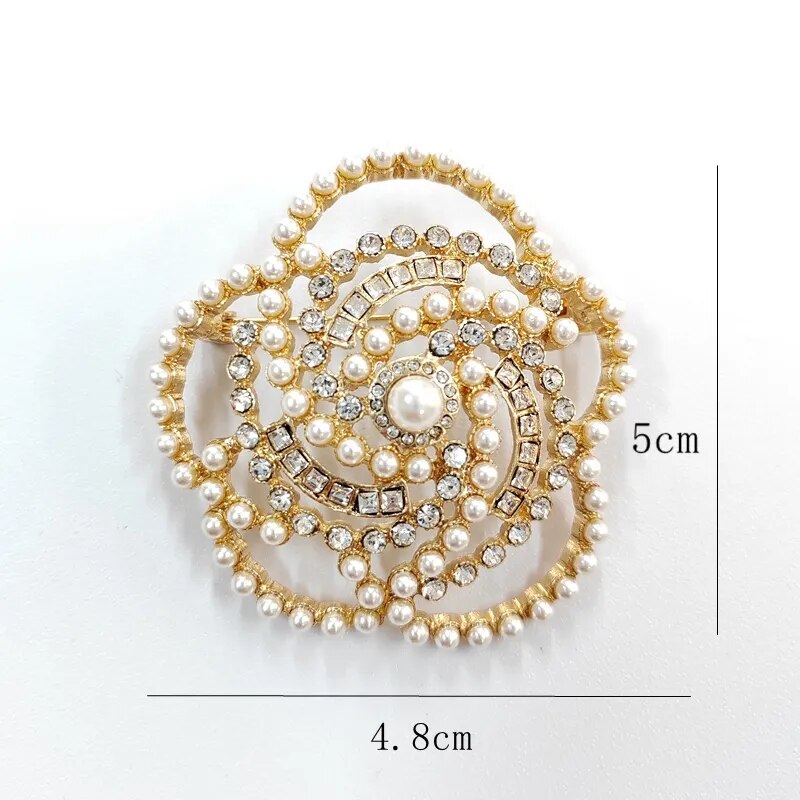 Pearl Camellia Flower Crystal  Brooch