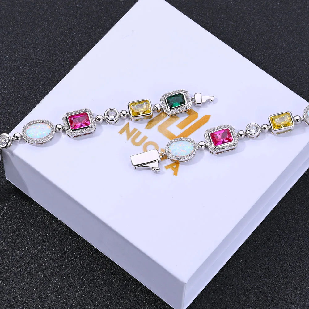 Rainbow Geometric Bling CZ Stone Chain Necklace