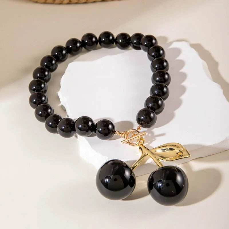 Shiny Acrylic Black Cherry Charms Pendant Necklaces Jewelry