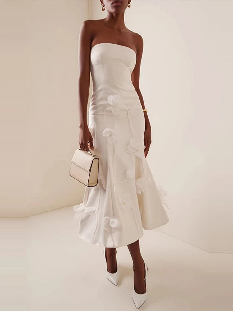 Strapless 3d Flower Mermaid Dress