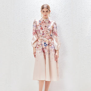 Printing Pocket Elegant Dress with Belt