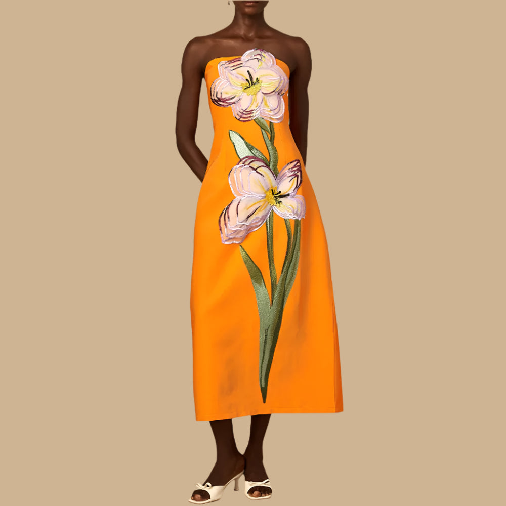 Hit Color Slimming Spliced 3D Flower Elegant Dresses