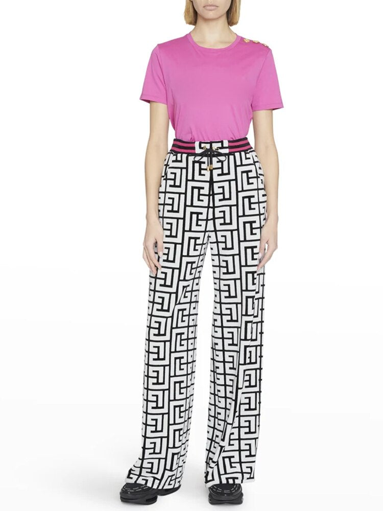 Designer Trousers Monogram Printed Velvet Straight Pants